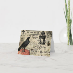 modern vintage halloween pumpkin and crow card