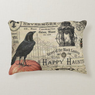 Modern Vintage Halloween pumpkin and crow Decorative Cushion