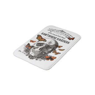 modern vintage Halloween skull and butterflies Bath Mat