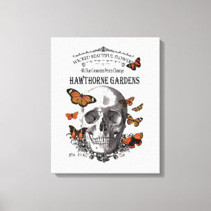 modern vintage Halloween skull and butterflies Canvas Print