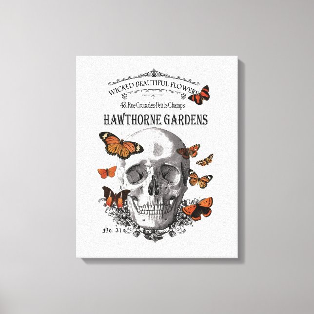 modern vintage Halloween skull and butterflies Canvas Print (Front)