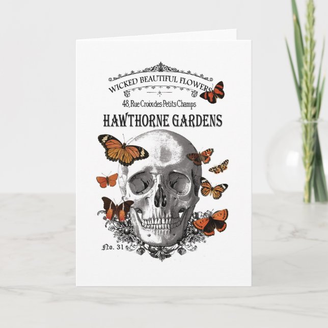 modern vintage Halloween skull and butterflies Card (Front)