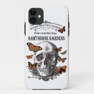 modern vintage Halloween skull and butterflies iPhone 11 Case