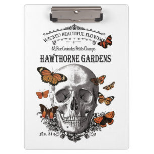 modern vintage Halloween skull and butterflies Clipboard
