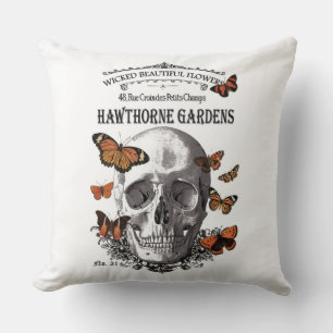 modern vintage Halloween skull and butterflies Cushion