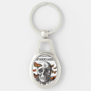 modern vintage Halloween skull and butterflies Key Ring