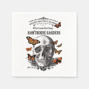 modern vintage Halloween skull and butterflies Napkin