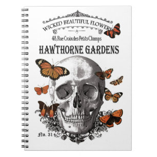 modern vintage Halloween skull and butterflies Notebook