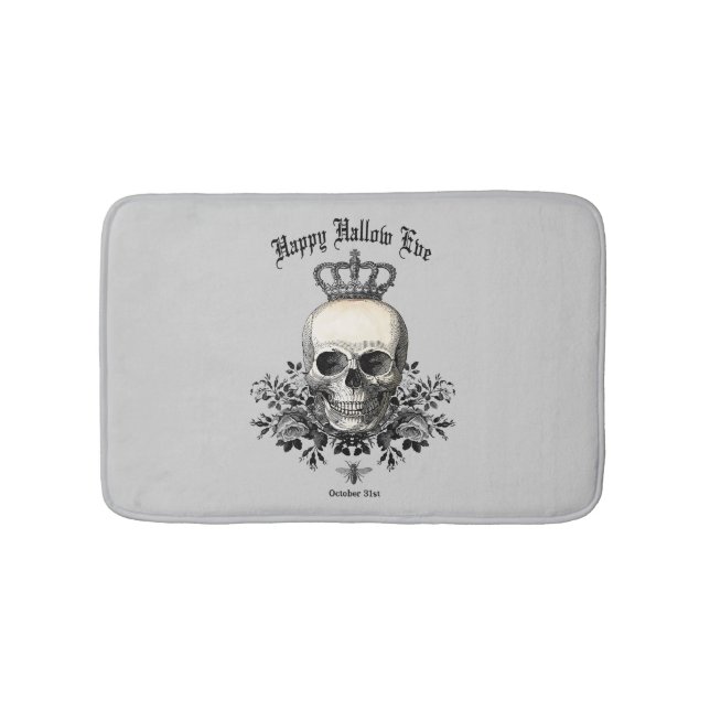 Modern Vintage Halloween skull and crown Bath Mat (Front)