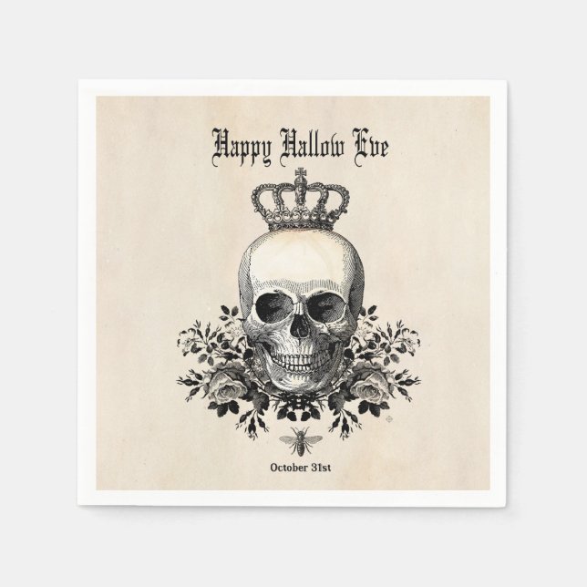Modern Vintage Halloween skull and crown Napkin (Front)