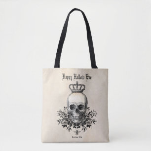 Modern Vintage Halloween skull and crown Tote Bag
