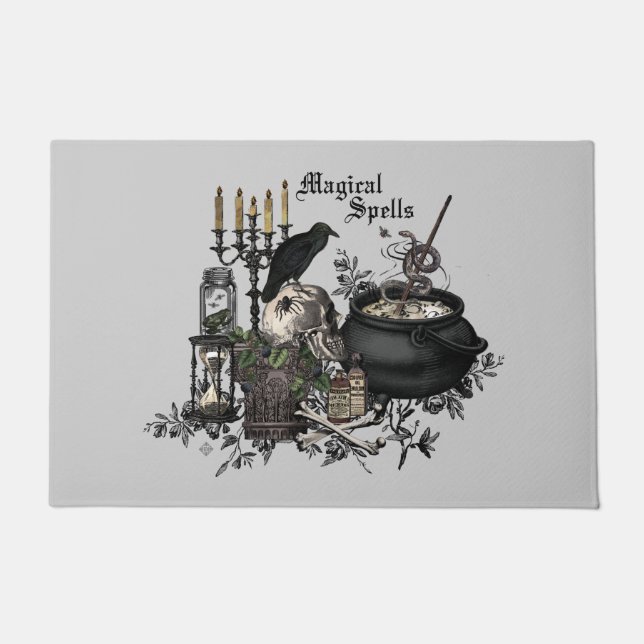 Modern vintage Halloween skull Doormat (Front)