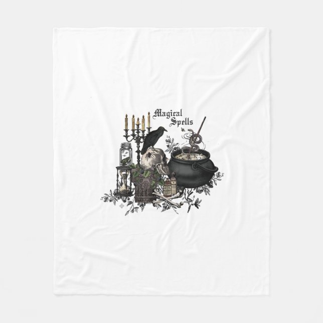 Modern vintage Halloween skull Fleece Blanket (Front)
