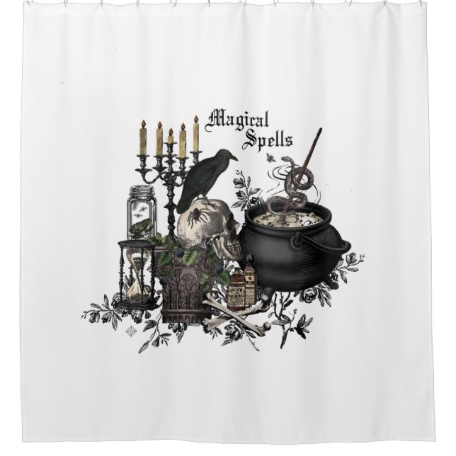 Modern vintage Halloween skull Shower Curtain (Front)