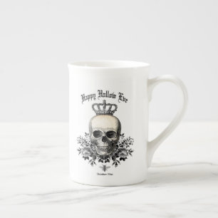 Modern Vintage Halloween skull with crown Bone China Mug