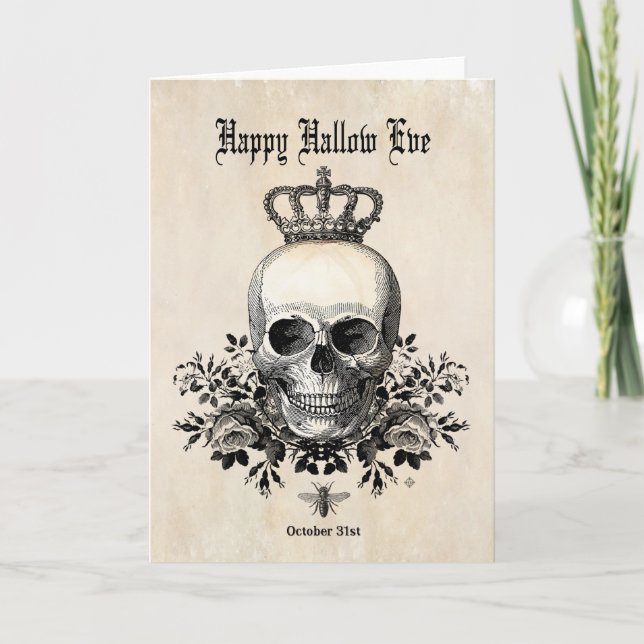 Modern Vintage Halloween skull with crown Card (Front)