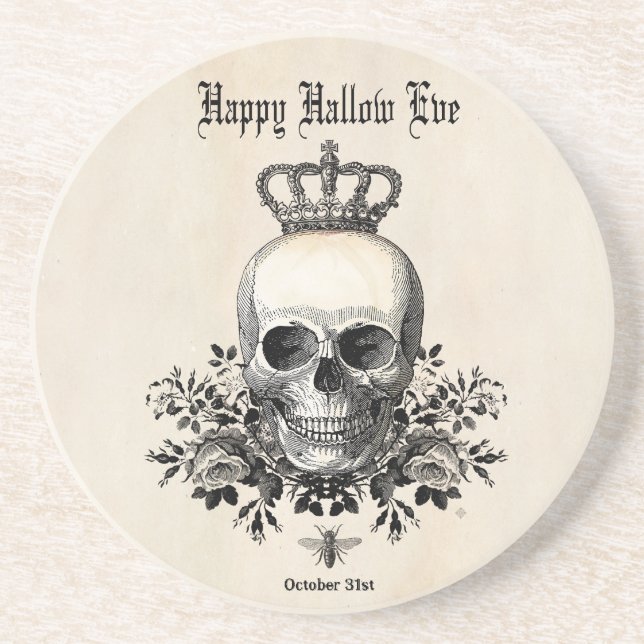 Modern Vintage Halloween skull with crown Coaster (Front)