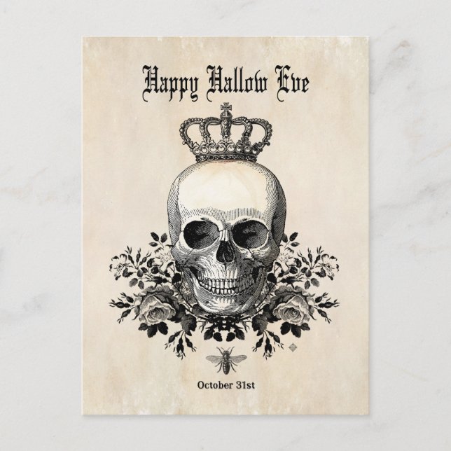 Modern Vintage Halloween skull with crown Postcard (Front)