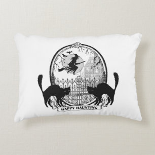 modern vintage Halloween witch and cats Decorative Cushion