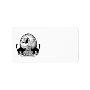 modern vintage Halloween witch and cats Label