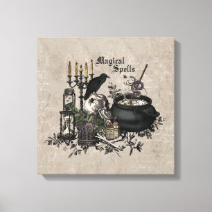 Modern vintage Halloween WITCHES BREW Canvas Print