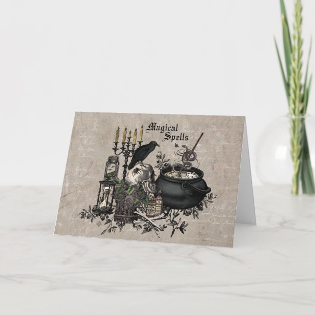 Modern vintage Halloween WITCHES BREW Card (Front)
