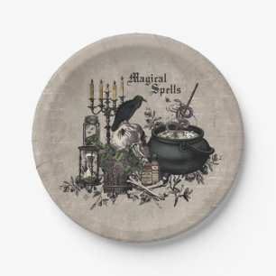 Modern vintage Halloween WITCHES BREW Paper Plate