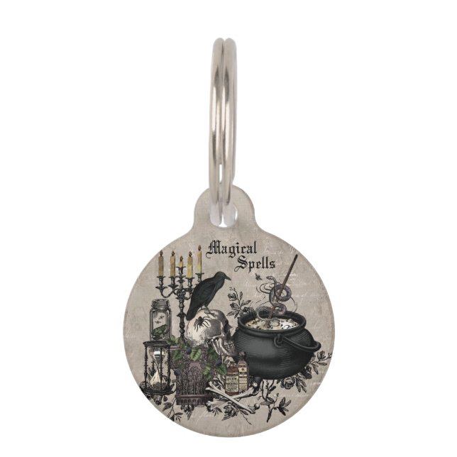 Modern vintage Halloween WITCHES BREW Pet Tag (Front)
