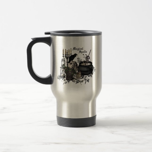 Modern vintage Halloween WITCHES BREW Travel Mug (Left)