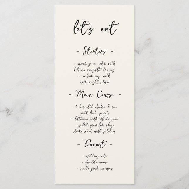 Modern Vintage Handwriting Wedding Dinner Menu (Front)