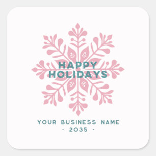 Modern Vintage Happy Holidays Business Snowflake  Square Sticker