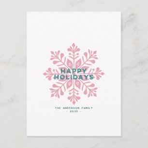 Modern Vintage Happy Holidays Snowflake Red Green Holiday Postcard