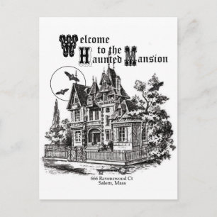 modern vintage haunted mansion postcard
