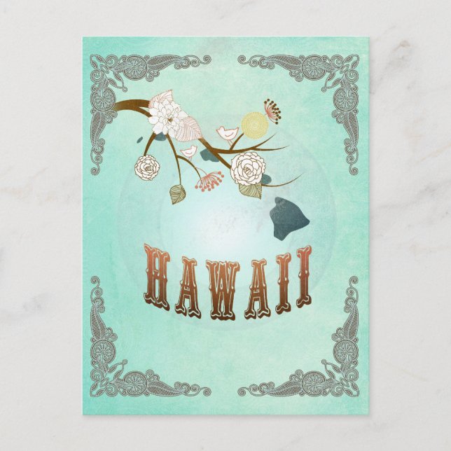 Modern Vintage Hawaii State Map – Turquoise Blue Postcard (Front)
