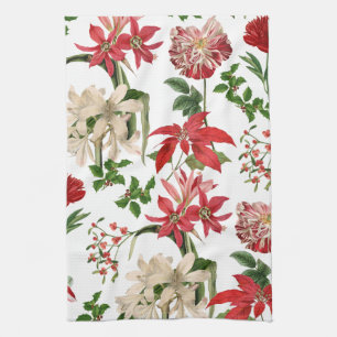 modern vintage holiday floral tea towel