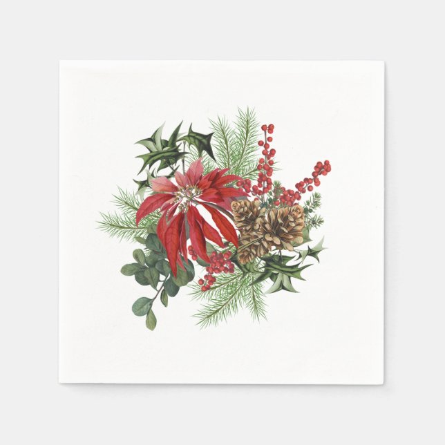 modern vintage holiday poinsettia floral napkin (Front)