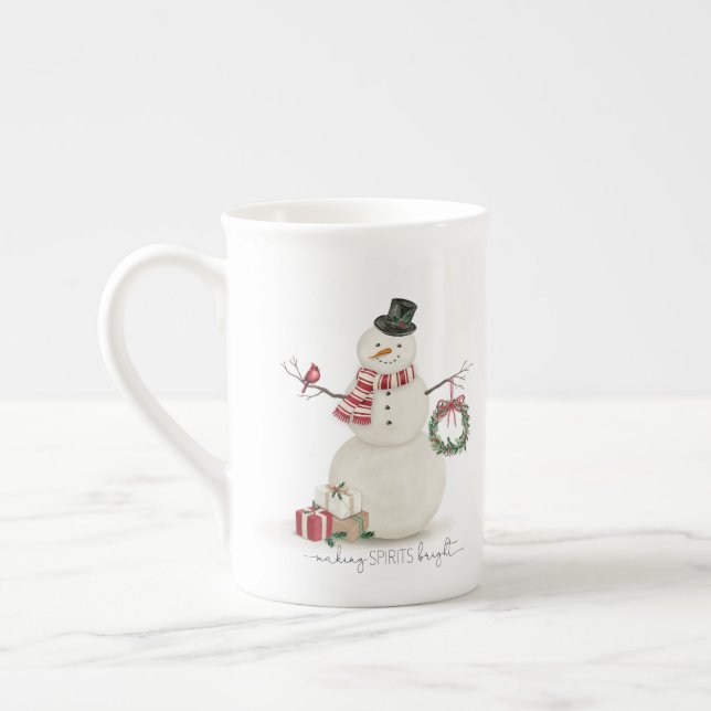 Modern vintage Holiday snowman Bone China Mug (Left)