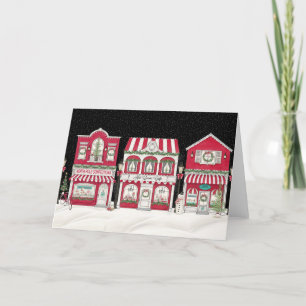 Modern vintage holiday village greeting card