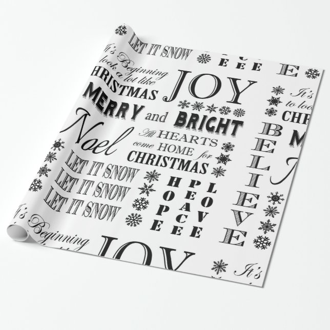 modern vintage holiday words wrapping paper (Unrolled)