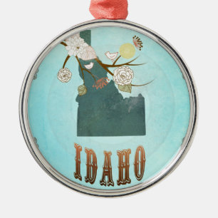 Modern Vintage Idaho State Map – Aqua Blue Metal Tree Decoration