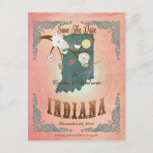 Modern Vintage Indiana State Map- Pastel Peach Announcement Postcard