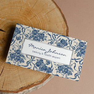 Modern Vintage Ivory Navy Blue Floral Pattern Busi Business Card