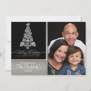 Modern Vintage Jewelled Merry Christmas Tree Card