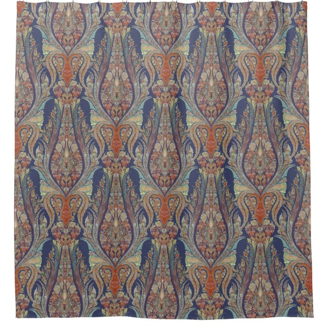 Modern Vintage Kashmir Paisley Shawl Patterned Shower Curtain (Front)
