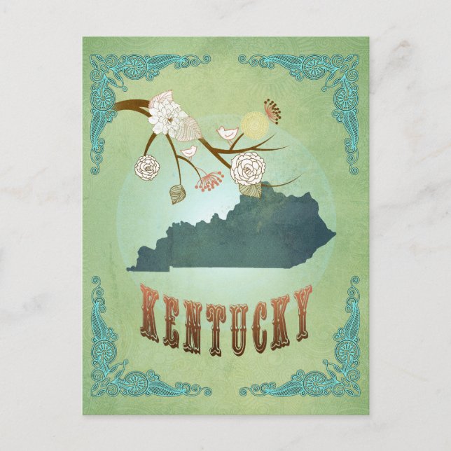 Modern Vintage Kentucky State Map – Sage Green Postcard (Front)