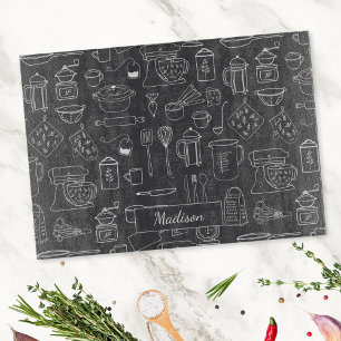 Modern Vintage Kitchen Utensils Cute Doodle Cutting Board