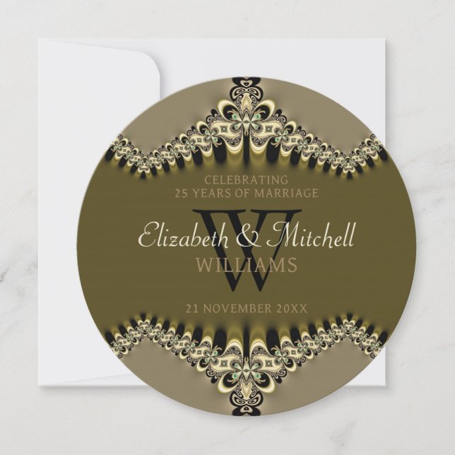 Modern Vintage Lace Anniversary Celebration Round Invitation (Front)