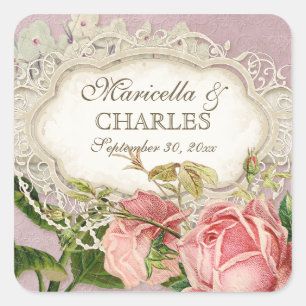Modern Vintage Lace Tea Stained Hydrangea n Roses Square Sticker