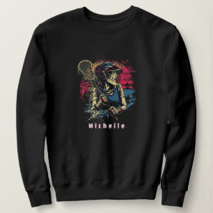 Modern Vintage Lacrosse Player Girl Personalised Sweatshirt