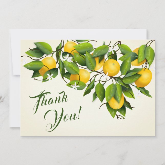 Modern Vintage Lemon Fruit | Wedding Thank You Card (Front)